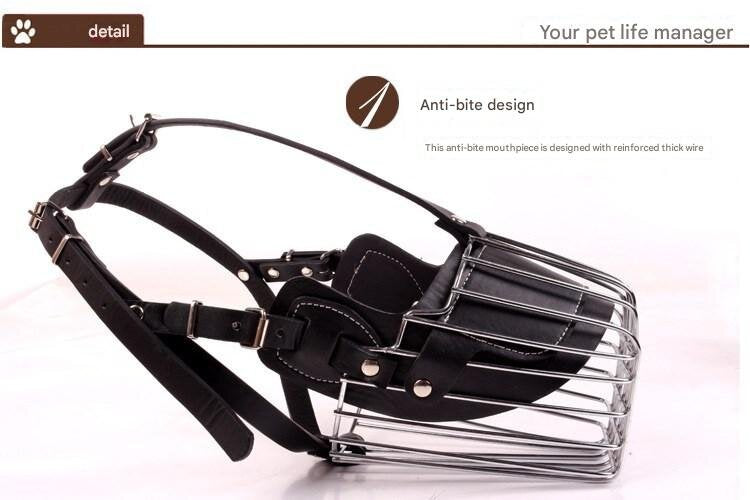 Black Metal Basket Dog Muzzle - Anti-Bite & Anti-Barking - XL