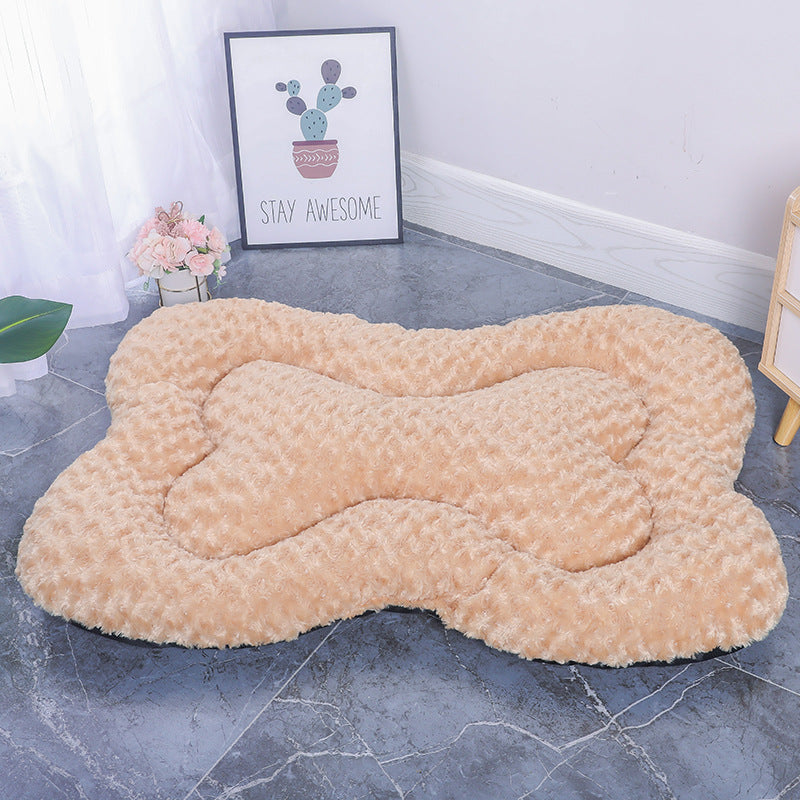 M Gold Rose Velvet Fish Scale Pet Bed - Creative Bone-Shaped Soft and Cozy Dog & Cat Nest