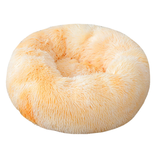 Tie-dye Baby Yellow 50cm Cozy Round Pet Bed - Plush Cat & Dog Bed with Non-Slip Base, Machine Washable