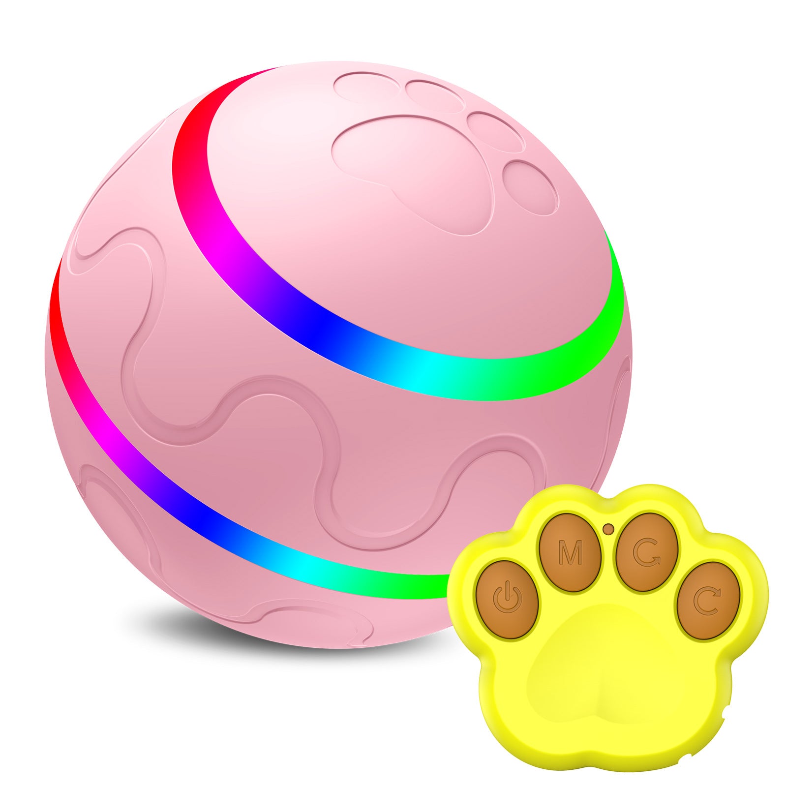 Interactive Auto Pet Toy Ball with Remote Control - USB Rechargeable, LED Lights, Sturdy & Waterproof(pink)