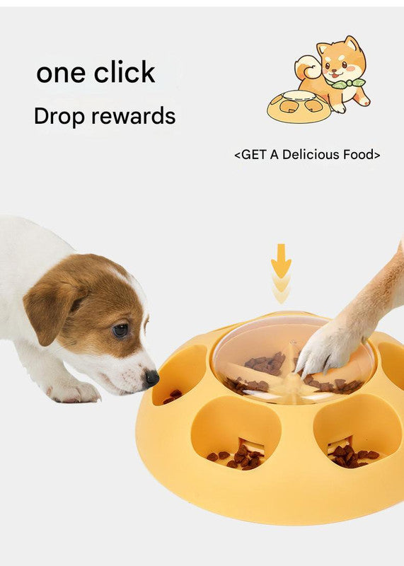 Interactive Pet Slow Feeder & Puzzle Toy - Press to Dispense Food, Improves Digestion(yellow)