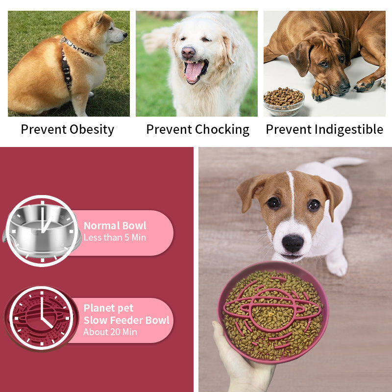 Dark Red Silicone Planet Slow Feeder Dog Bowl - 2-in-1 Anti-Choke Lick Mat for Healthy Eating & Fun