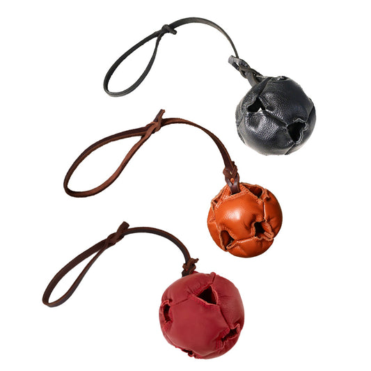 Brown Durable Leather Dog Training Ball with Loop Handle - Interactive Bite & Tug Toy for Playful Pups