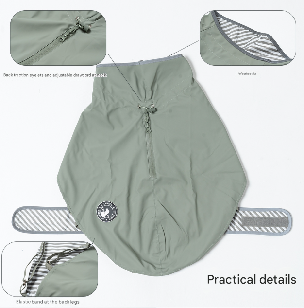 65# Blue Waterproof Reflective Dog Raincoat for Small to Large Dogs