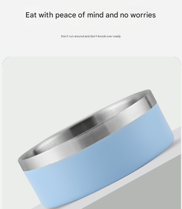 Silver Premium 304 Stainless Steel Pet Bowl (64oz) - Non-Slip, Anti-Tip Food & Water Dish for Dogs & Cats - Durable & Easy Clean