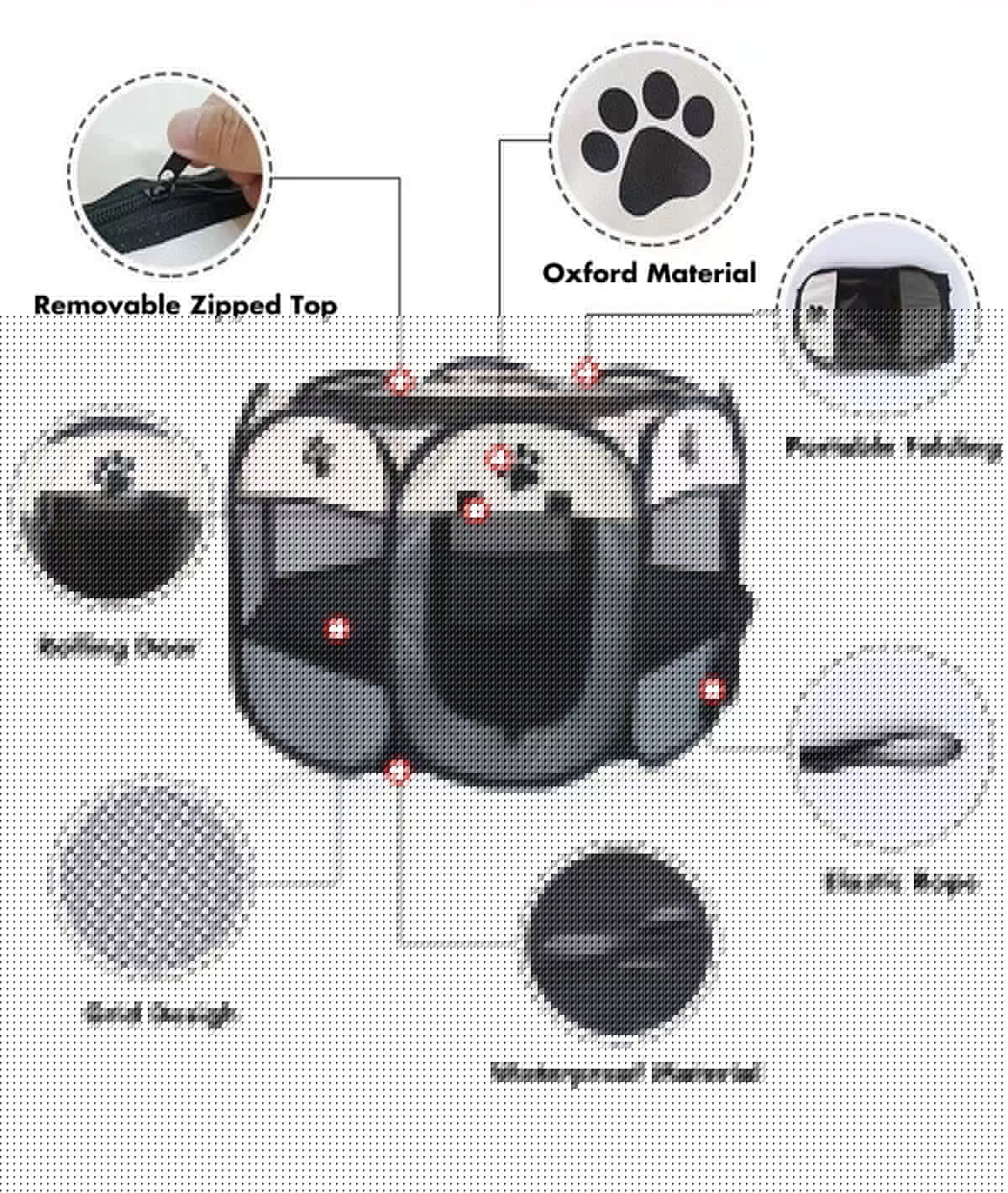 8 Panel Pet Dog Cat Crate Play Pen Bags Kennel Portable Tent Playpen Puppy Cage Extra Large Grey