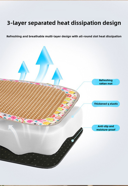 Size S Style 2 Colorful Pet Cooling Mat for Dogs and Cats - Summer Breathable Woven Rattan Bed with Sponge Cushion, Durable and Chew-Resistant
