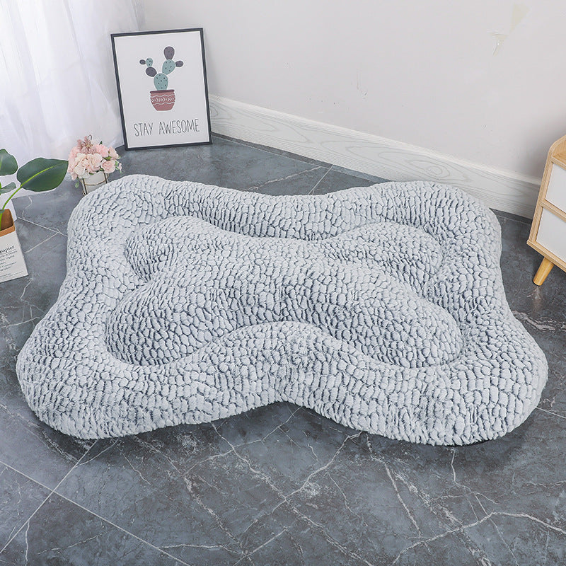 S Blue-grey Rose Velvet Fish Scale Pet Bed - Creative Bone-Shaped Soft and Cozy Dog & Cat Nest
