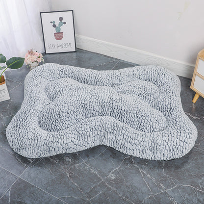 S Blue-grey Rose Velvet Fish Scale Pet Bed - Creative Bone-Shaped Soft and Cozy Dog & Cat Nest