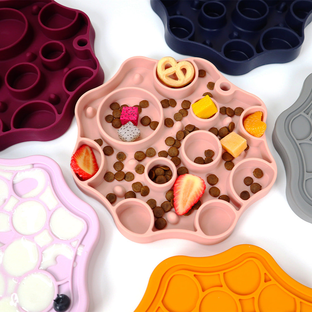 Silicone Dog Slow Feeder and Licking Mat - 2 in 1 Puzzle Bowl for Dog Slow Feeding(Peach pink)