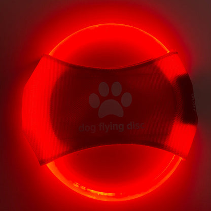 Red LED Rechargeable Dog Flying Disc - Glow-in-the-Dark Pet Training Toy with Paw Design