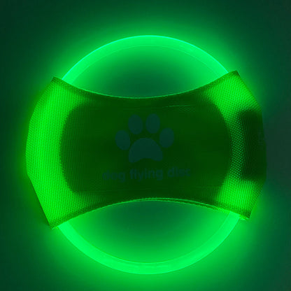 Green LED Rechargeable Dog Flying Disc - Glow-in-the-Dark Pet Training Toy with Paw Design