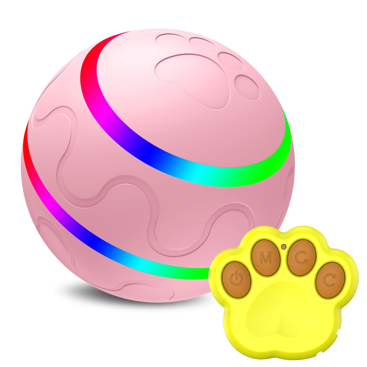 Interactive Auto Pet Toy Ball with Remote Control - USB Rechargeable, LED Lights, Sturdy & Waterproof(pink)