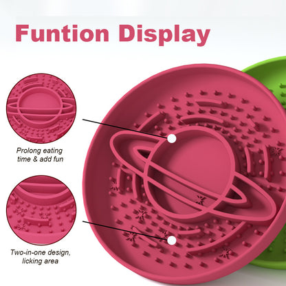 Red Silicone Planet Slow Feeder Dog Bowl - 2-in-1 Anti-Choke Lick Mat for Healthy Eating & Fun