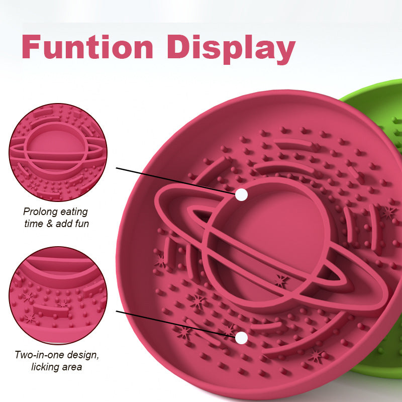 Purple Silicone Planet Slow Feeder Dog Bowl - 2-in-1 Anti-Choke Lick Mat for Healthy Eating & Fun