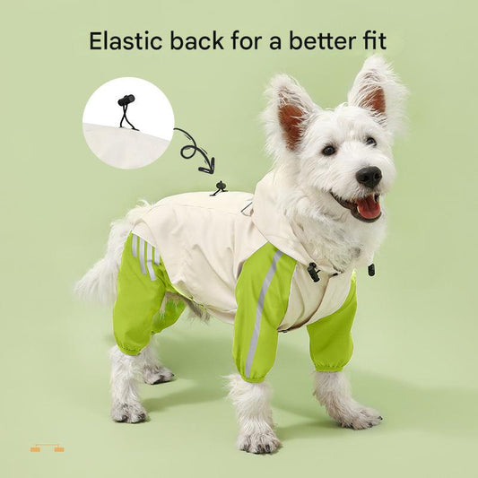 Colorblock (White Green) Dog Raincoat - Waterproof with Hood and Reflective Strips (Size XL)