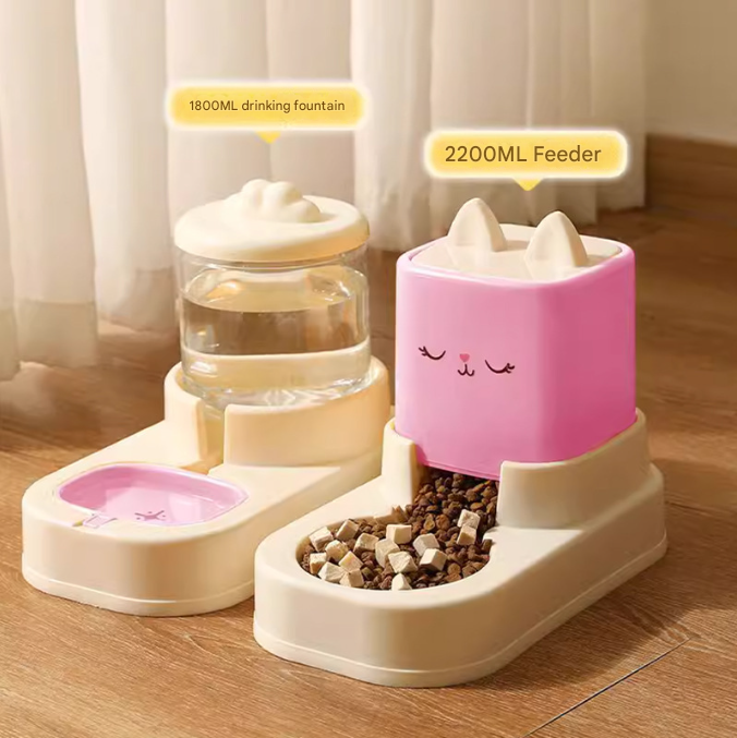 Pink Automatic Pet Feeder and Water Dispenser Set - Large Capacity Gravity Food & Water Combo for Cats & Dogs